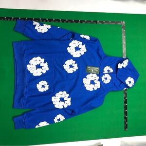 Blue Hoodie with White Floral Pattern